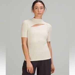 NWOT lululemon mock-neck cut-out t-shirt, size 2 (white opal)
